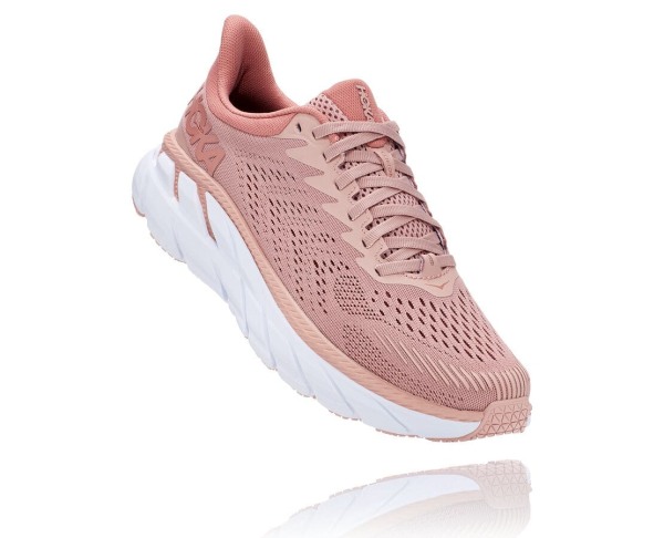 Hoka One One Clifton 7 Womens UK - Rose / Brown Road Running Shoes - RLUOH8649